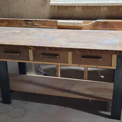 Lot 230: Vintage 3 Drawer Work Bench (Vises not included)