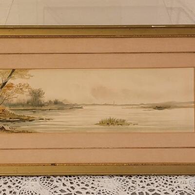Lot 278: Antique Original Watercolor Artwork in Green Antique Frame- Missing Glass and Back of Frame