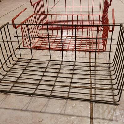 Lot 302: (3) Metal Under Shelf Baskets and (1) White Metal Riser