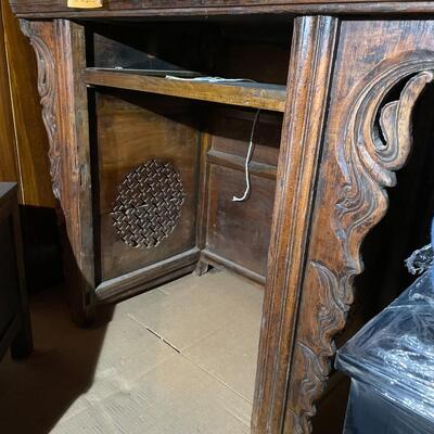 Asian carved table and chair