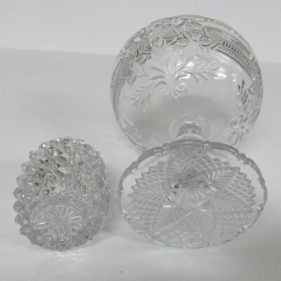 Vintage Pressed Glass Footed Dish and Toothpick Holder