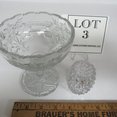 Vintage Pressed Glass Footed Dish and Toothpick Holder