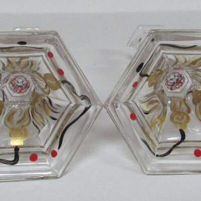Vintage Hand Painted Clear Candle Sticks