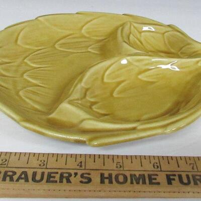 Vintage Belmar of California Pottery Divided Relish Dish Leaf Shaped