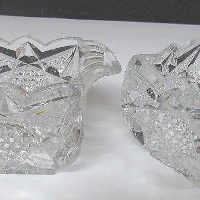 Vintage Pressed Glass Square Fancy Sugar and Creamer Set