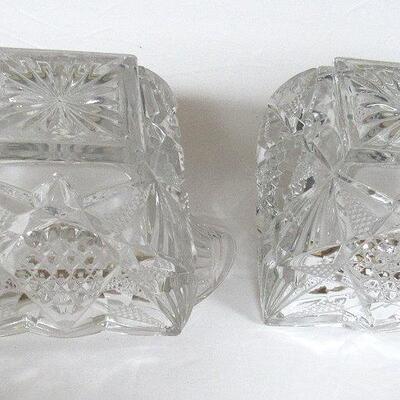Vintage Pressed Glass Square Fancy Sugar and Creamer Set