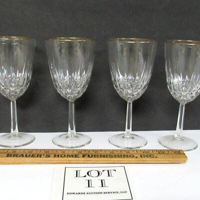 Set of 4 Crystal Goblets With Gold Rim
