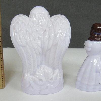 Older Boyd Glass Angel and Hand Painted Lady Figurine, Very Pale Lilac Color