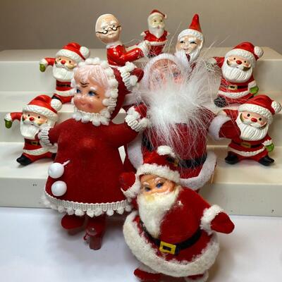 Lot 350: Vintage Santa & Mrs. Claus: Felt Figurines & Ceramic Candle Huggers