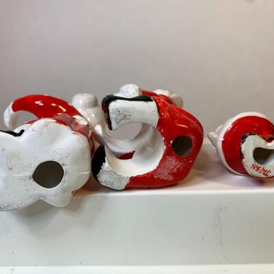 Lot 350: Vintage Santa & Mrs. Claus: Felt Figurines & Ceramic Candle Huggers