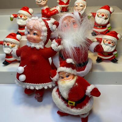 Lot 350: Vintage Santa & Mrs. Claus: Felt Figurines & Ceramic Candle Huggers