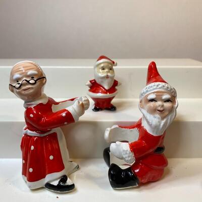 Lot 350: Vintage Santa & Mrs. Claus: Felt Figurines & Ceramic Candle Huggers