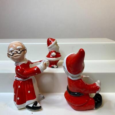Lot 350: Vintage Santa & Mrs. Claus: Felt Figurines & Ceramic Candle Huggers