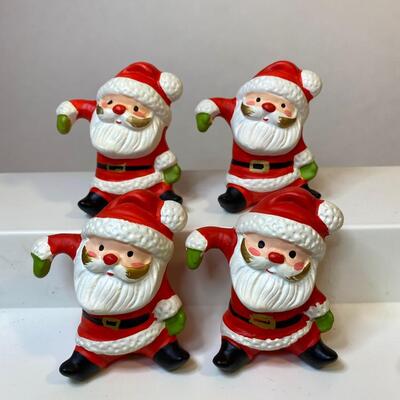 Lot 350: Vintage Santa & Mrs. Claus: Felt Figurines & Ceramic Candle Huggers