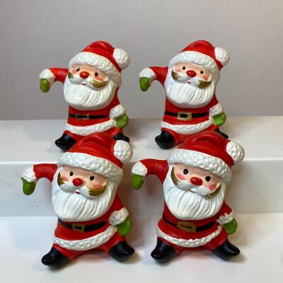 Lot 350: Vintage Santa & Mrs. Claus: Felt Figurines & Ceramic Candle Huggers