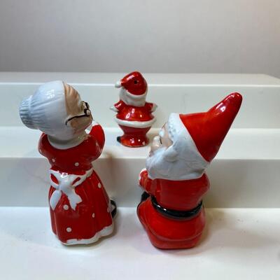 Lot 350: Vintage Santa & Mrs. Claus: Felt Figurines & Ceramic Candle Huggers