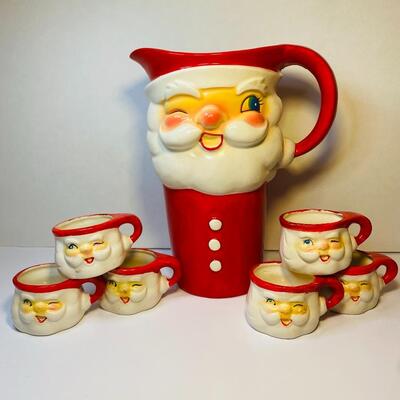 Lot 379: Hard to Find 1960 Howard Holt Vintage Santa Pitcher and Mugs