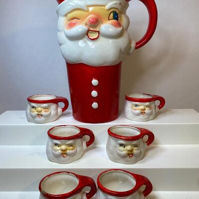 Lot 379: Hard to Find 1960 Howard Holt Vintage Santa Pitcher and Mugs