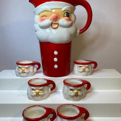 Lot 379: Hard to Find 1960 Howard Holt Vintage Santa Pitcher and Mugs