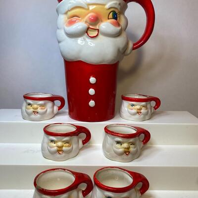 Lot 379: Hard to Find 1960 Howard Holt Vintage Santa Pitcher and Mugs