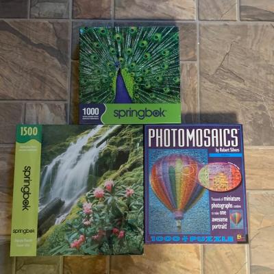 Lot 160: New Puzzles: Peacock, Water Fall  & Hot Air Balloon Photomosaic (Great Gifts!)