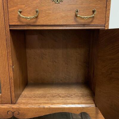 Lot 495: Vintage Mirrored Oak Secretary w/Side Book/Curio Case (Keys Included)