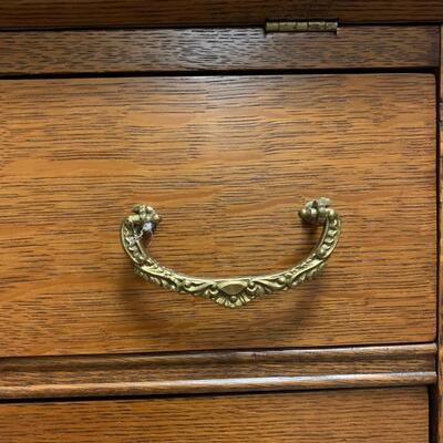 Lot 495: Vintage Mirrored Oak Secretary w/Side Book/Curio Case (Keys Included)