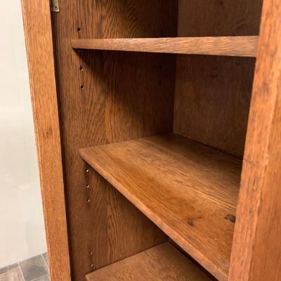 Lot 495: Vintage Mirrored Oak Secretary w/Side Book/Curio Case (Keys Included)