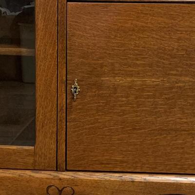 Lot 495: Vintage Mirrored Oak Secretary w/Side Book/Curio Case (Keys Included)