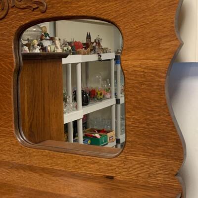 Lot 495: Vintage Mirrored Oak Secretary w/Side Book/Curio Case (Keys Included)