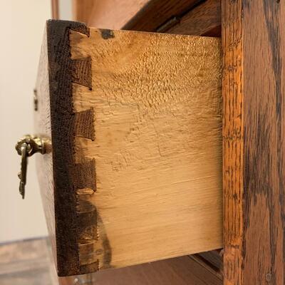 Lot 495: Vintage Mirrored Oak Secretary w/Side Book/Curio Case (Keys Included)