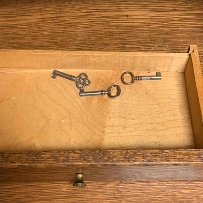 Lot 495: Vintage Mirrored Oak Secretary w/Side Book/Curio Case (Keys Included)