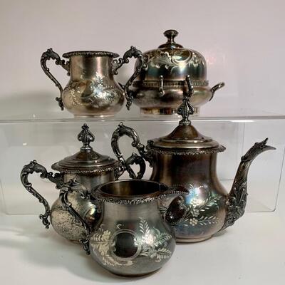 Lot 496: Vintage Ornate Forbes Silver Co. & Barbour Silver Co. Tea Set