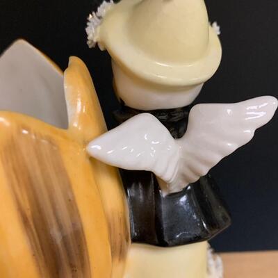 Lot 199: Vintage Halloween: Napco Spaghetti Trim Vase & Flying Witch