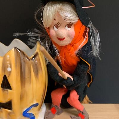 Lot 199: Vintage Halloween: Napco Spaghetti Trim Vase & Flying Witch