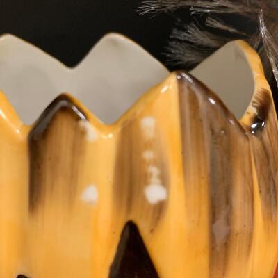 Lot 199: Vintage Halloween: Napco Spaghetti Trim Vase & Flying Witch