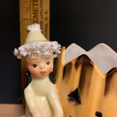 Lot 199: Vintage Halloween: Napco Spaghetti Trim Vase & Flying Witch