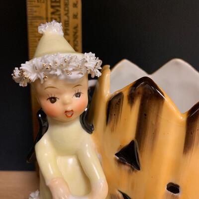 Lot 199: Vintage Halloween: Napco Spaghetti Trim Vase & Flying Witch