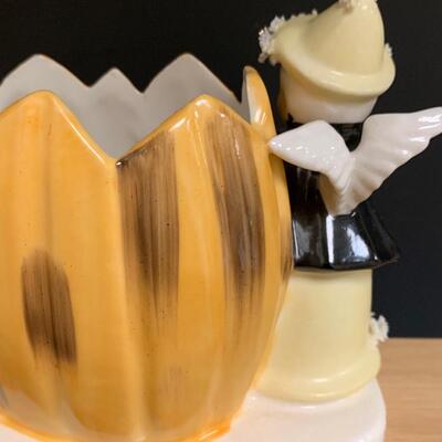 Lot 199: Vintage Halloween: Napco Spaghetti Trim Vase & Flying Witch