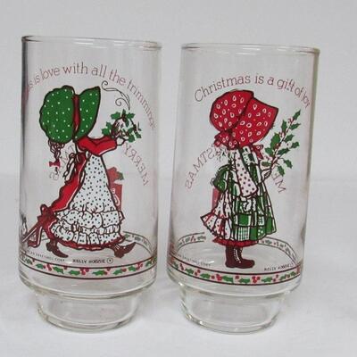 4 Coca Cola Limited Edition Holly Hobbie Glass Tumblers, Christmas Theme