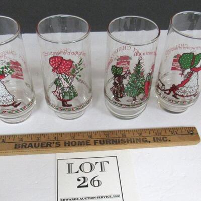 4 Coca Cola Limited Edition Holly Hobbie Glass Tumblers, Christmas Theme