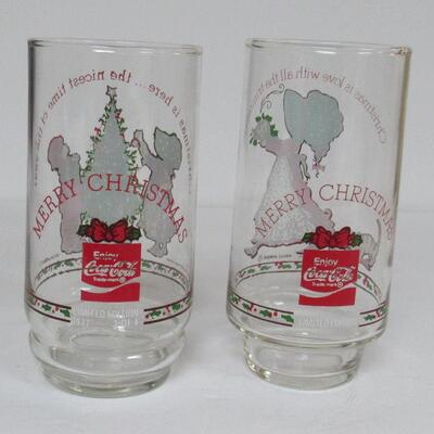 4 Coca Cola Limited Edition Holly Hobbie Glass Tumblers, Christmas Theme
