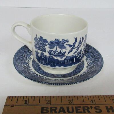 Vintage Blue Willow Lot, 2 Mugs, Taiwan, and Cup and Saucer, Churchill England