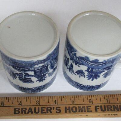 Vintage Blue Willow Lot, 2 Mugs, Taiwan, and Cup and Saucer, Churchill England