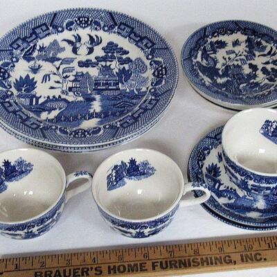 Vintage Japan Blue Willow Plates, Cups and Saucers