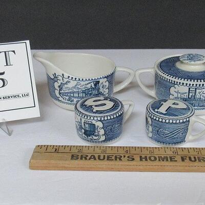 Vintage Currier and Ives Sugar, Creamer, Salt and Pepper