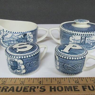 Vintage Currier and Ives Sugar, Creamer, Salt and Pepper