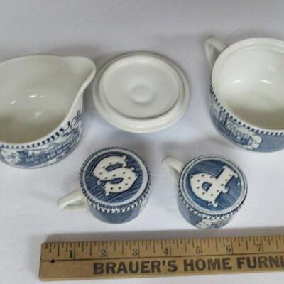 Vintage Currier and Ives Sugar, Creamer, Salt and Pepper