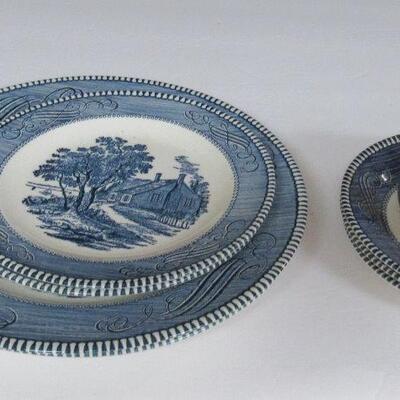 Vintage Currier and Ives, Cup and Saucer, 2 Large Plates, 2 Small Plates, 2 Extra Saucers