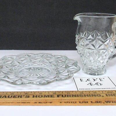 Pressed Glass 5 1/2" Small Pitcher and 8 1/2" Matching Plate - Think Christmas Milk and Cookies!